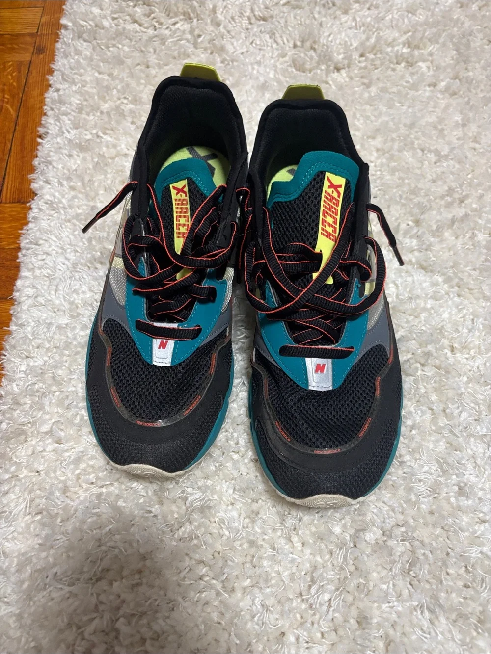 New Balance Black Teal Athletic Sneakers with Yellow Accents